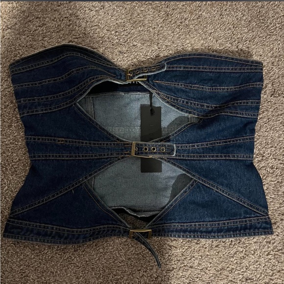 Princess Polly Lioness blue denim cut out corset top - Picture 5 of 6